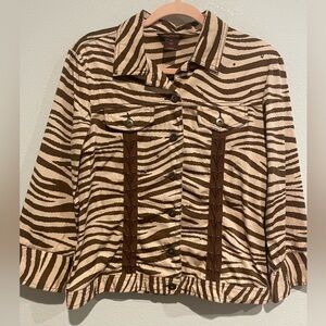 Multiples tan and brown Zebra print jacket. Size S